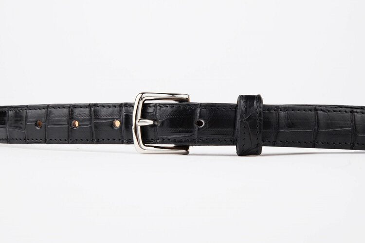 The Somerset Belt, Black Crocodile - Silver