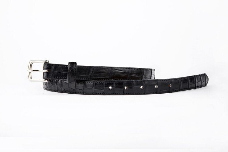 The Somerset Belt, Black Crocodile - Silver