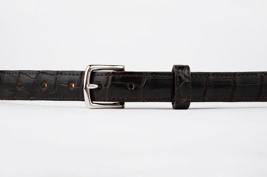 The Somerset Belt, Brown Crocodile - Silver