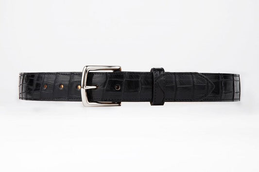 The Somerset Belt, Black Crocodile - Silver