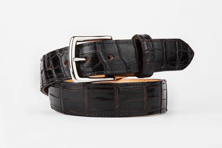 The Somerset Belt, Brown Crocodile - Silver