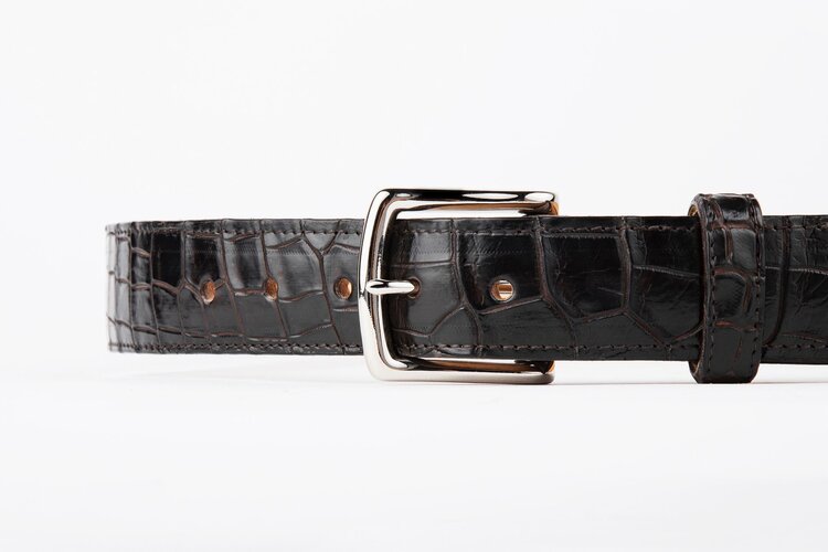 The Somerset Belt, Brown Crocodile - Silver