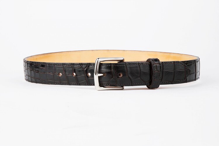 The Somerset Belt, Brown Crocodile - Silver