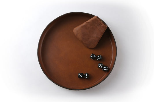 Round Full Grain Leather Tray, Light Brown