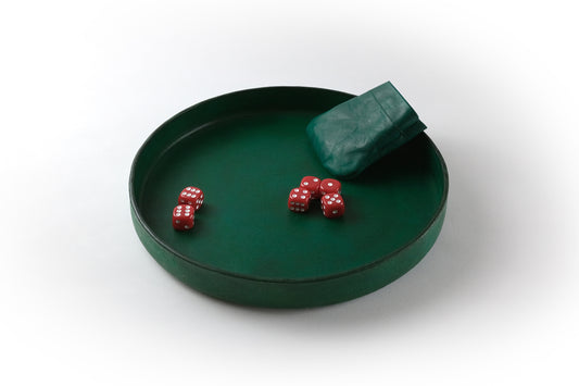 Round Full Grain Leather Tray, Green