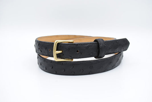 Black Ostrich Leather Belt, Square Buckle