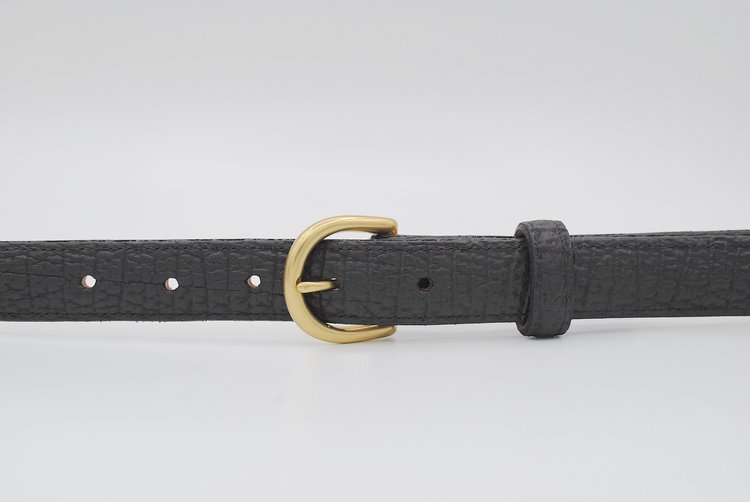 Black Shark Leather Belt, Round Buckle