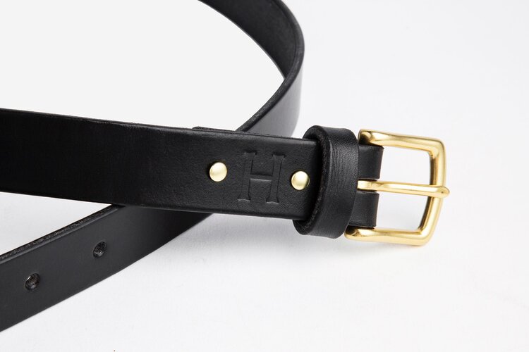 Black Leather Belt, Square Brass Buckle