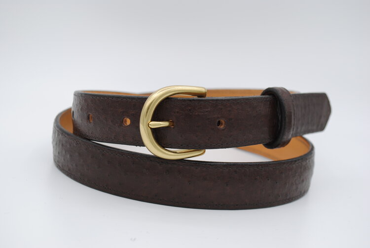 Brown Emu Leather Belt, Round Brass Buckle