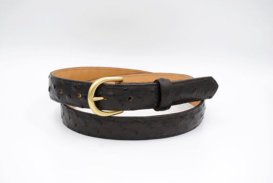 Brown Ostrich Leather Belt, Round Buckle