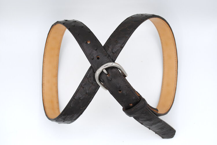 Brown Ostrich Leather Belt, Round Buckle