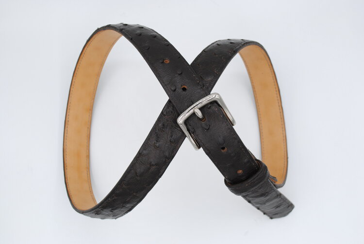Brown Ostrich Leather Belt, Square Buckle