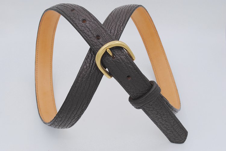 Brown Shark Leather Belt, Round Buckle