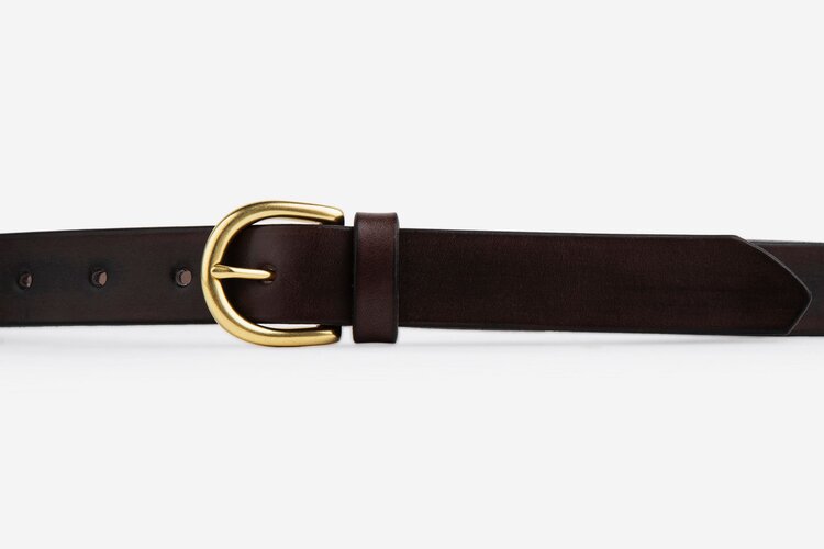 Chocolate Brown Leather Belt, Round Brass Buckle