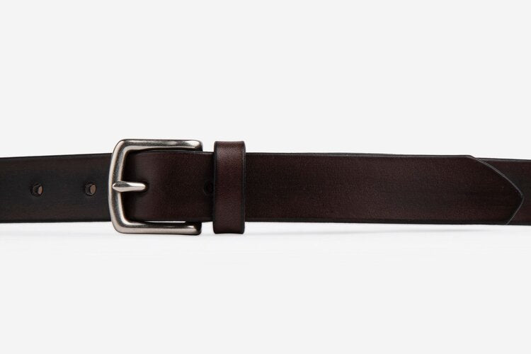 Chocolate Brown Leather Belt, Square Matte Silver Buckle