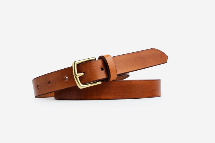 Tan Leather Belt, Square Brass Buckle