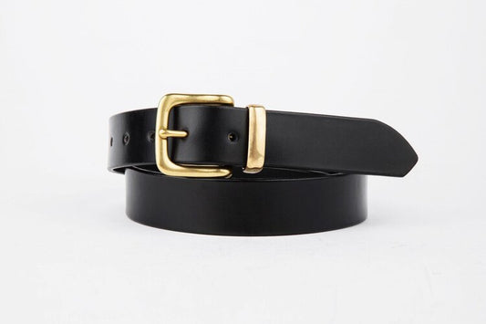 Black Leather Belt, Brass West End Buckle