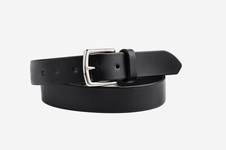 Black Leather Belt, Square Silver Buckle