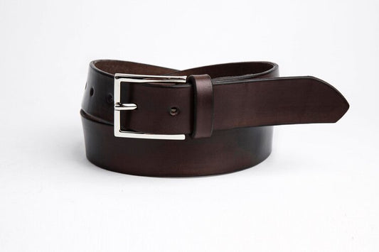 Chocolate Brown Leather Belt, Silver Dress Buckle