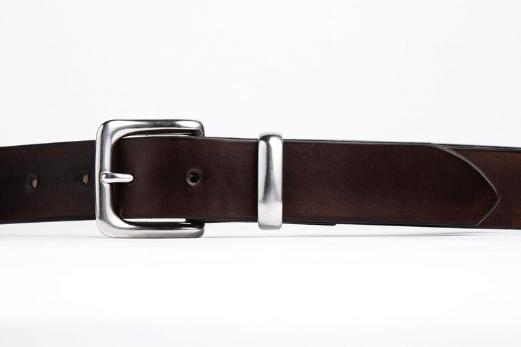 Chocolate Brown Leather Belt, Silver West End Buckle
