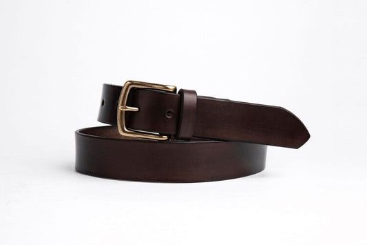 Chocolate Brown Leather Belt, Square Antique Brass Buckle