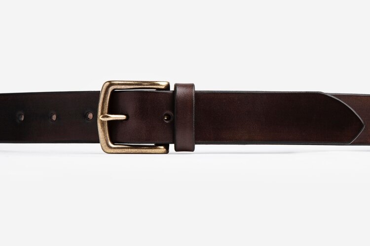Chocolate Brown Leather Belt, Square Antique Brass Buckle