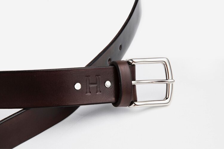 Chocolate Brown Leather Belt, Square Silver Buckle