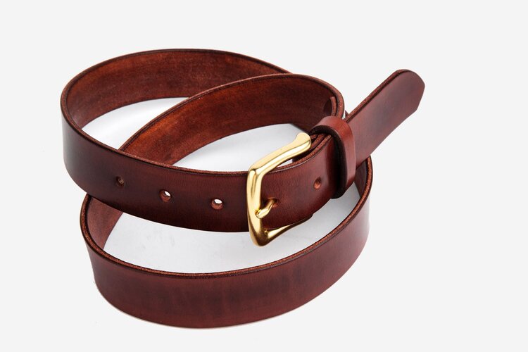 Dark Brown Leather Belt, Square Brass Buckle