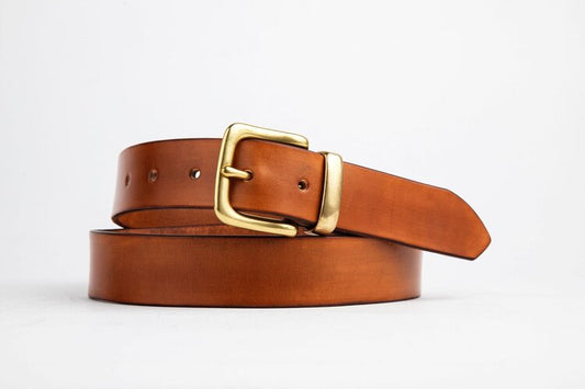 Tan Leather Belt, Brass West End Buckle