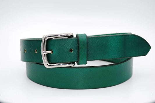 Green Leather Belt, Square Silver Buckle