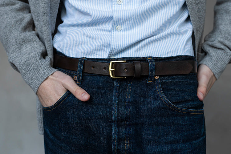 Chocolate Brown Leather Belt, Square Brass Buckle