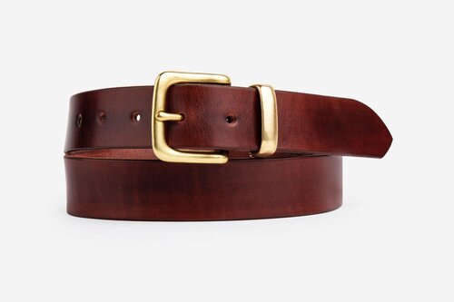 Dark Brown Leather Belt, Brass West End Buckle