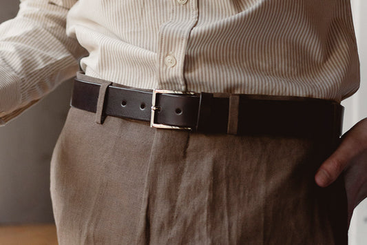 Chocolate Brown Leather Belt, Silver Dress Buckle
