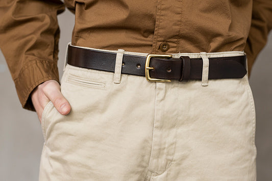 Chocolate Brown Leather Belt, Square Brass Buckle