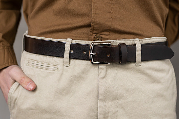 Chocolate Brown Leather Belt, Square Silver Buckle