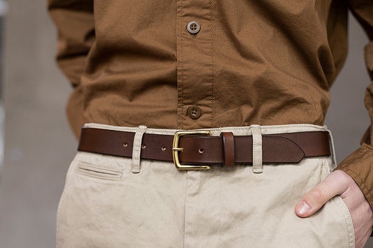 Dark Brown Leather Belt, Square Brass Buckle