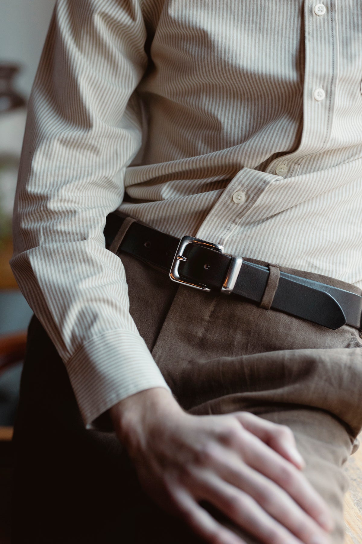 Chocolate Brown Leather Belt, Silver West End Buckle